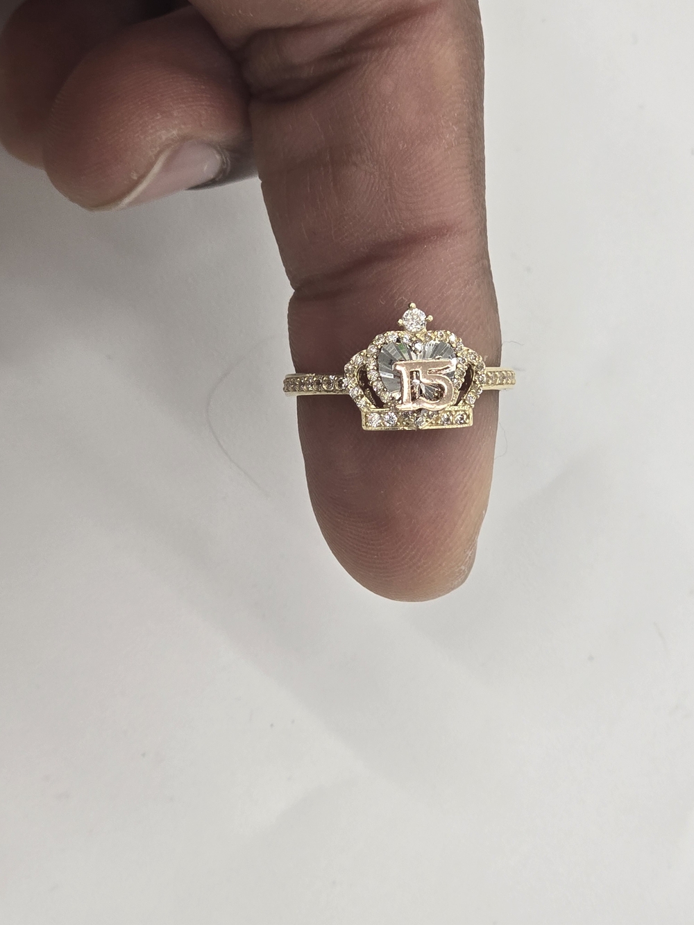 15 Crown Ring in Gold with Clear Stones - Women's Jewelry - Picture 7 of 8